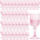 7OZ Plastic Wine Glasses, Reusable Vintage Goblets Unbreakable Drinking Glasses Crystal Water Cups Champagne for Wedding, Parties, Mother's Day (100, Pink)