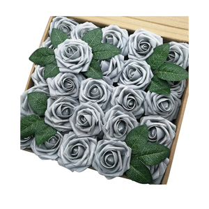 Jing-Rise Artificial Flowers 50PCS Real Looking Fake Roses with Stem for DIY Wedding Bouquets Centerpieces Party Baby Shower Home Decorations (Silver Grey)