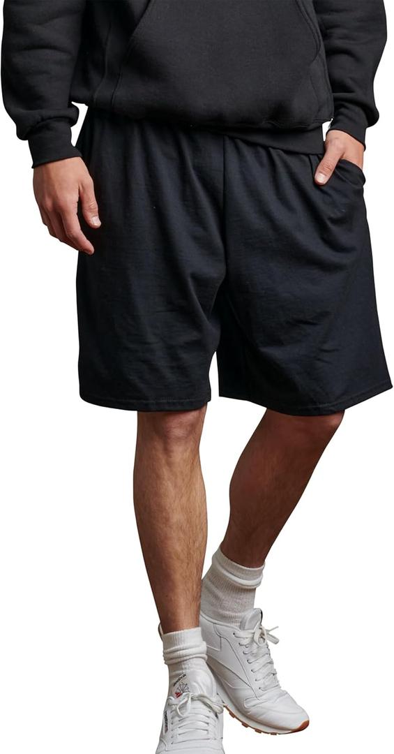 Russell Athletic Men's Relaxed Fit 9" Cotton Shorts with Pockets, Adjustable Elastic Waist, Sizes S-4X (3X-Large, Black)