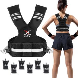 FUFF Adjustable Weighted Vest for Adult, 11-20lb Vest with 6 Ironsand Weights for Strength Training, Large Weight Vest with Reflective Strip for Men & Women