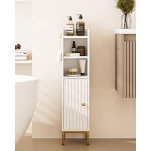 Bathroom Storage Cabinet, Small Corner Floor Hutch with Door and Shelves, Narrow Toilet Paper Cabinet, Bathroom Organizer with 2-Tier Adjustable Shelf for Small Spaces,White