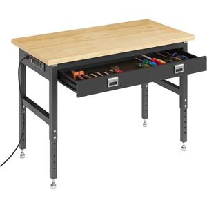 Adjustable 48 in Workbench with Drawers, 2000 LBS Weight Capacity Desk, 28 in-40 in Manual Height Garage Storage Table for Workshop and Home