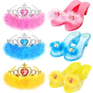 Princess Dress Up Shoes Set, Girls Role Play Dress Up Toys,Toddler Pretend Play Crown Kit Gift Set for Little Girls Aged 3-6 Years Old