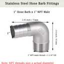 304 Stainless Steel Hose Barb Fitting, 1" Hose Barb to 1" NPT Male 90 Degree Elbow, Air Hose Barb Fitting, For Water, Fuel, Home Brew Pipe Fittings, Pack of 2