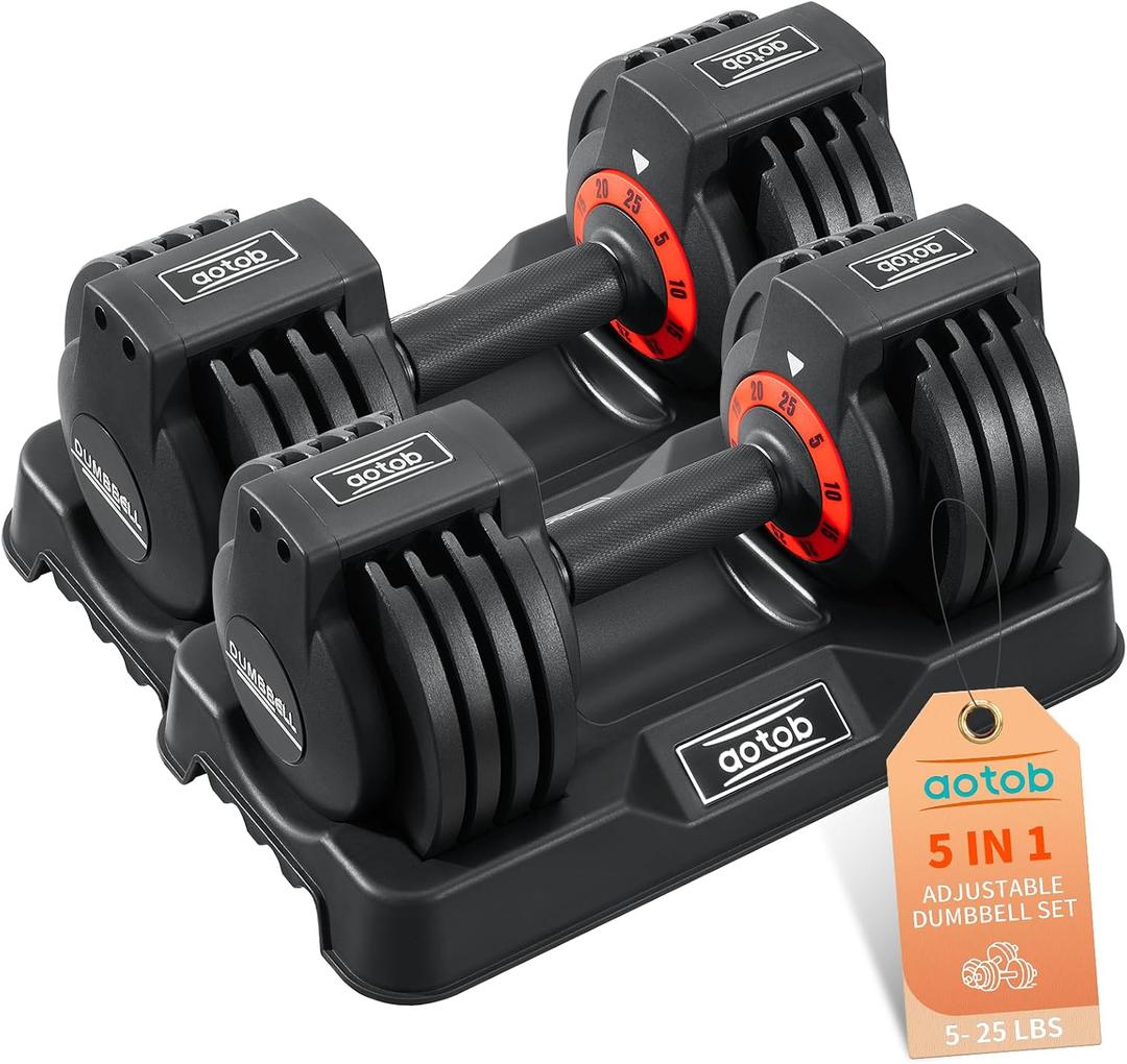 AOTOB 25 lbs (Pair) Adjustable Dumbbell Set, Dumbbells Adjusted Weight with Anti-Slip Fast Adjust Turning Handle, Dumbbel Sets Adjusting for Men and Women for Home Gym Exercise