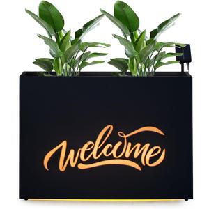 Metal LED Planter Box Rectangular Block - Galvanized Steel Long Planters Box with Solar Light Outdoor All-Weather Use with Drainage Holes for Cafe Bar Mall Store Patio/Porch/Entrance, 35.52412IN
