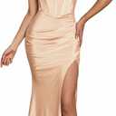 AOSHABABI Women's Cocktail Dresses Elegant Black Strapless Slit Mermaid Evening Dresses for Wedding Guest Medium