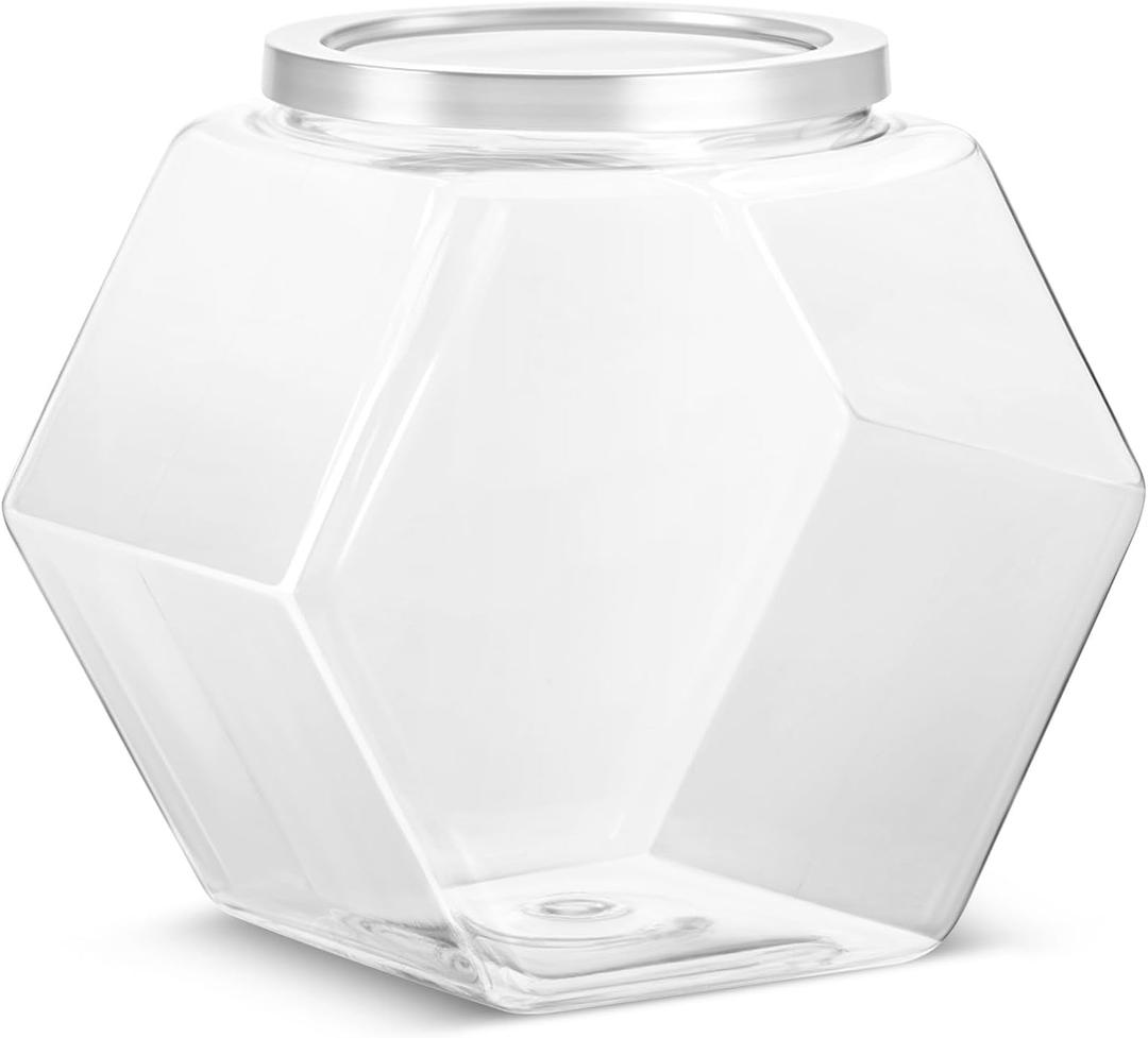Hexagonal Plastic Candy Jar with Lid, Clear Cookie Jars 29 OZ, Clear Candy Containers, Hexagon Cookie Jars with Lids, Plastic Dry Food Jar for Snacks, Candys, Cookies, Dog Treats