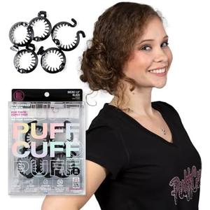 PuffCuff Micro 1.5" Hair Clamps, For All Natural, Thick, Curly, Kinky, Textured, Locs or Braided Hair | Painless, Damage-Free Styling Tool, Black, 5 Pieces