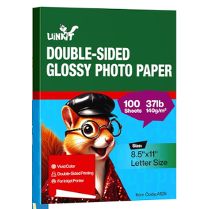 Uinkit 100 sheets Photo Paper Glossy Double Sided 8.5x11 Inkjet 37lb 140gsm Dye ink Thin Photo Picture Flyer Calendar Magazine CD Cover letter