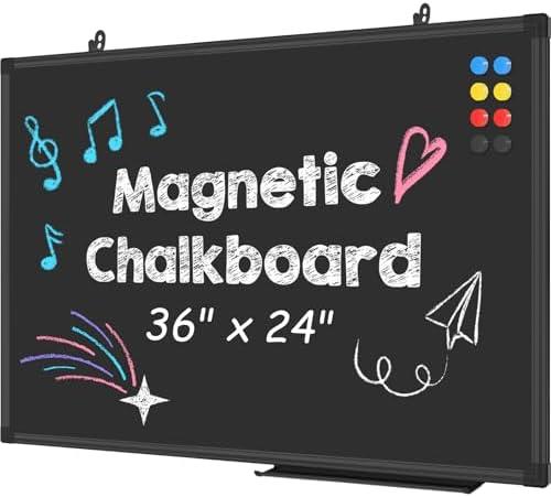 Lockways Magnetic Chalkboard 36 x 24 Inches, Aluminum Frame Large Blackboard, Hanging Chalk Board Wall Decor for Restaurant Menu, School, Office and Home