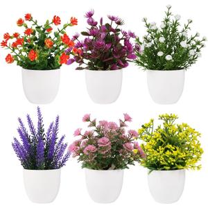Yoratee Artificial Small Plant 6pcs Fake Flower Potted Plant Bathroom Faux Plant for Indoor Decor Window Tabletop Office Colorful Flower