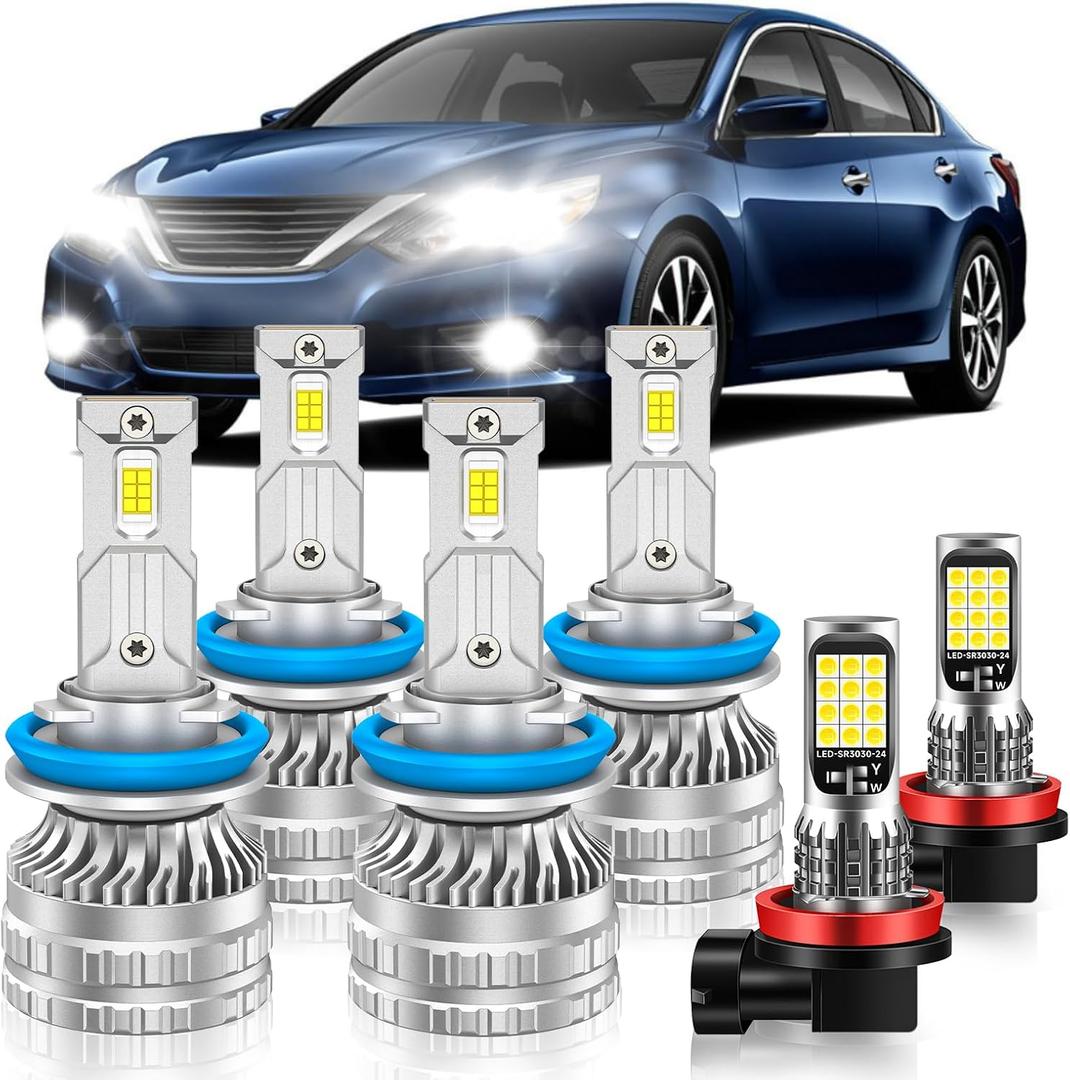 Fog Bulbs Fit for Nissan 2007-2018 Altima Hi&Lo Beam Fog Light Bulb Combo, 800% Brightness, Dual-sided 3570 Chips, 6000K White, 60000HRS Long Lifespan, Plug-and-Play, Pack of 6