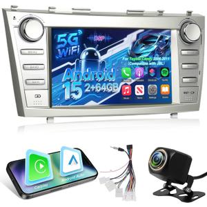 Android 15 Car Stereo for Toyota Camry 2006 2007 2008 2009 2010 2011 with Carplay/Android Auto (Support JBL) - 8 Inch IPS Touchscreen Radio with DSP/WiFi/GPS/Split Screen/SWC + AHD Rear View Camera