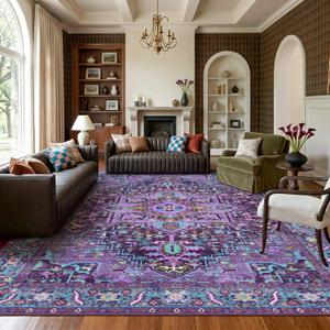 10x14 Purple and Turquoise Vintage Boho Oriental Soft Washable Area Rug