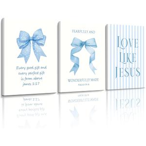 3 Piece Light Blue Bows Bathroom Decor Jesus Teen Girl Room Decor 16x24 In
