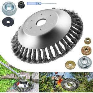 8 Inch Steel Wire Rotary Weed Brush Cutter Trimmer Head for Weed Cutter Eater, Unbreakable Wired Trimmer Blade, Weed Trimmer Eater Head with Adapter Kits for Moss Grass Rust Removal