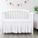 Crib Bed Skirt 28” x 52” with 14” Drop Pleated Dust Ruffle for Baby Boys Girls Elastic Adjustable Fit Toddler Bedskirt Easy On/ Off Soft Nursery Standard Crib Bedding Skirts Solid White Crib Skirt
