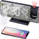 Projection Alarm Clock for Bedroom Ceiling Digital Radio with USB Charger Ports, 7.3" Large LED Screen, 4 Dimmer, Dual Alarm Clock with 2 Sounds, Snooze, Black