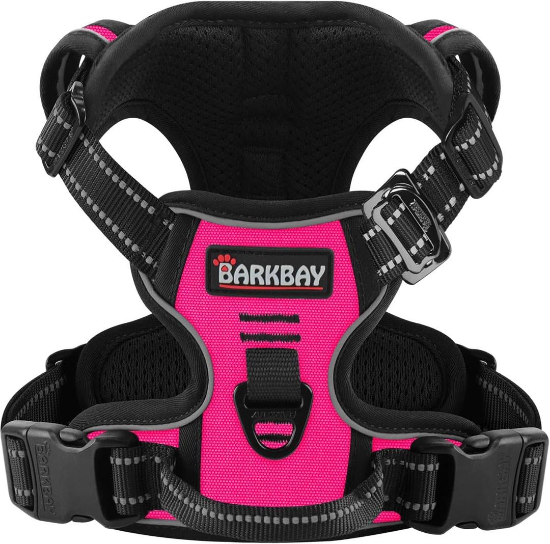 BARKBAY Dog Harness No Pull 3 Buckles for Small Dogs - Adjustable, Reflective, Comfortable, No Choke, Heavy-Duty - Perfect for Outdoor Training, Walking, and Hiking - Strong & Durable - S & Pink