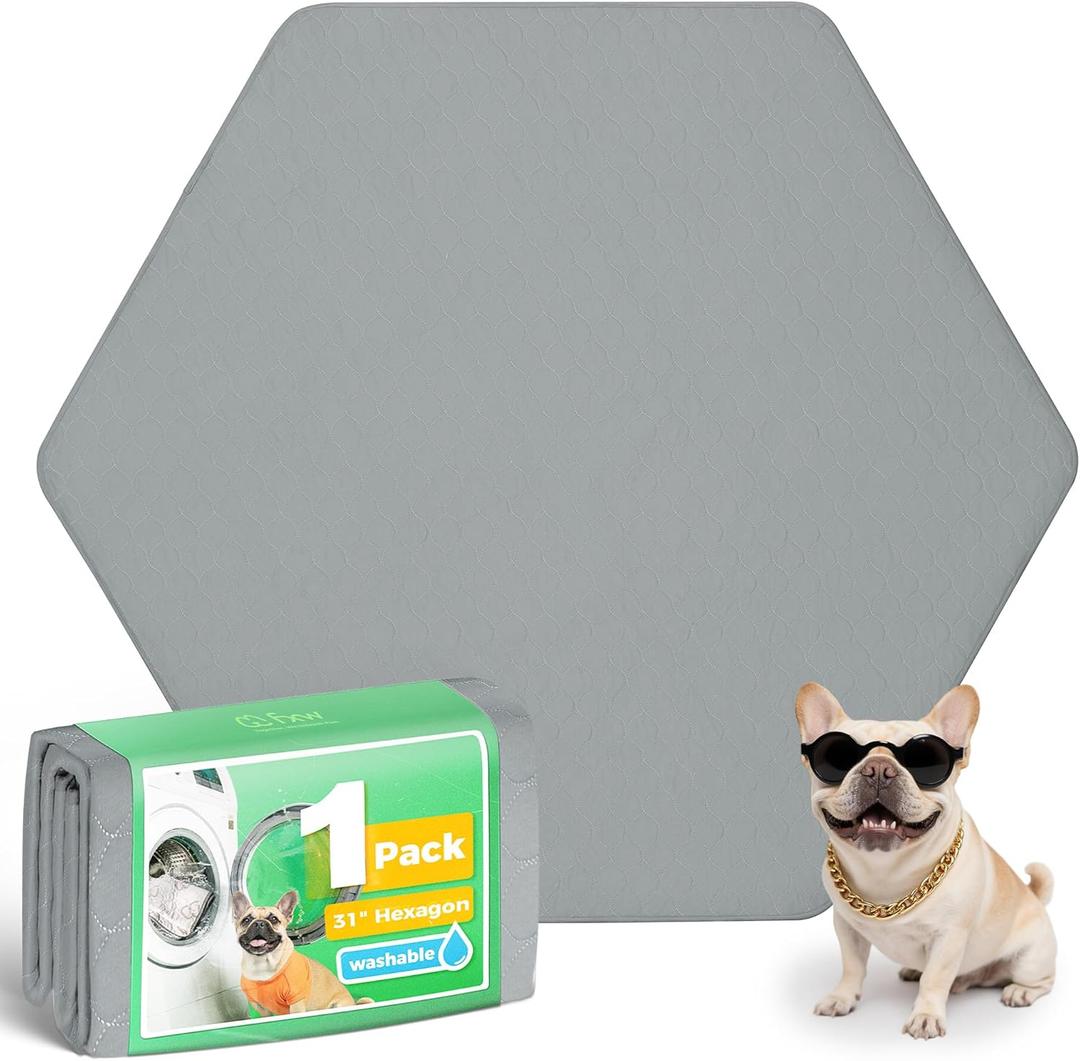 FXW Washable Pee Pads for Dogs, Puppy Pads with Super Absorbent, Specifically Designed for FXW Rollick/Homeplus 24inch 6 Panels Dog Playpen, 31" Hexagon, Gray, 1 Pack