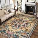 5x7 Boho Area Rug for Living Room,Washable Vintage Area Rugs,Low Pile Soft Floor Carpet,Non-Slip Eco-Friendly Large Rug for Bedroom Kitchen Office,Orange&Cream