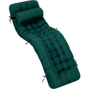 Tudomro 66'' Outdoor Chaise Lounge Cushion Waterproof Patio Pool Chaise Lounge Cushion with Headrest Pillow Tie Fade Resistant Replacement Longue Rocking High Back Chair(Dark Green,1 Pcs)