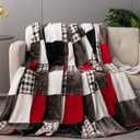 Tache Holiday Red Farmhouse Super Soft Micro Fleece Plaid Patchwork Plush Lightweight Dual-Sided Decorative Couch, Sofa, Travel, Lap, Bed Throw Blanket, 50x60