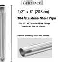 GeilSpace 1/2" x 8" Stainless Steel Pipe, 304 Pipe Nipple Fits Standard 1/2 Inch Threaded Pipes and Fittings, DIY Industrial Metal tube (2 PCS)