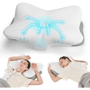 JOYENERGY Ergonomic Cervical Pillow for Neck and Shoulder Pain Relief - Memory Foam Contour Pillow with Dual Heights, Cooling Breathable Pillowcase, Orthopedic Support for Side, Back, Stomach Sleeper, Butterfly