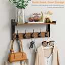 Wall Hooks with Shelf, Wood Coat Rack with Shelf Wall-Mounted, Entryway Hanging Shelves with 5 Metal Hooks for Clothes Hats Towel Purse Robes, Bathroom Mudroom Bedroom, Rustic Brown