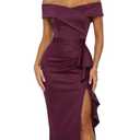 CurvySweet Women's Off the Shoulder Ruched Midi Dress with Built-in Bra Burgundy L