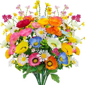 8 Bundles Artificial Poppy Flowers Colorfull Faux Silk Daisy Wildflowers for Home Indoor Kitchen Table Vase Wedding Party Table Centerpieces Outdoor Decor