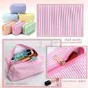 Sanwuta 6 Pcs Seersucker Cosmetic Bags Bulk Seersucker Makeup Bags Stripe Women Pouch Large Preppy Storage Pouch Toiletry Travel Organizer for Wedding Bridesmaid Bride Favor Mom Gift (Rainbow) (EXP 11/12/26)