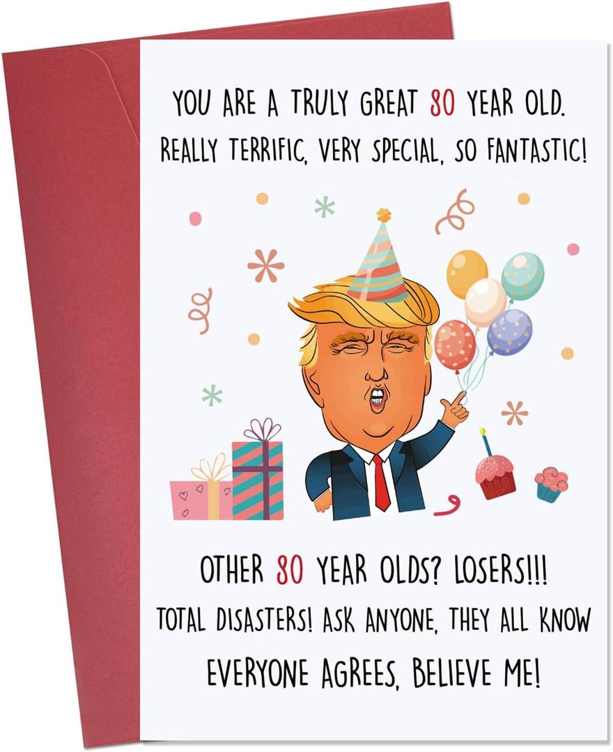 5 x Funny 80th Birthday Card, Hilarious 80 Years Old Birthday Card Gift for Men Women, Great 80th Bday Gifts for Friends, Dad, Mom, Husband, Wife, Brother, Sister