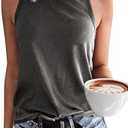 Langwyqu Womens' Crewneck Sleeveless Summer Casual Loose Fit Basic Shirts XL Grey