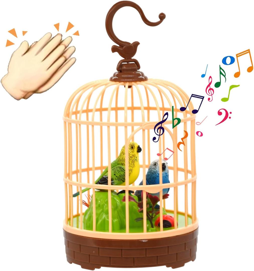 HWD Voice-Activated Induction Birds Birdcage Toy, Talking Chirping Fluttering Parrot Birds Toys Gifts for Baby Toddler Kids Children (B) (Green)