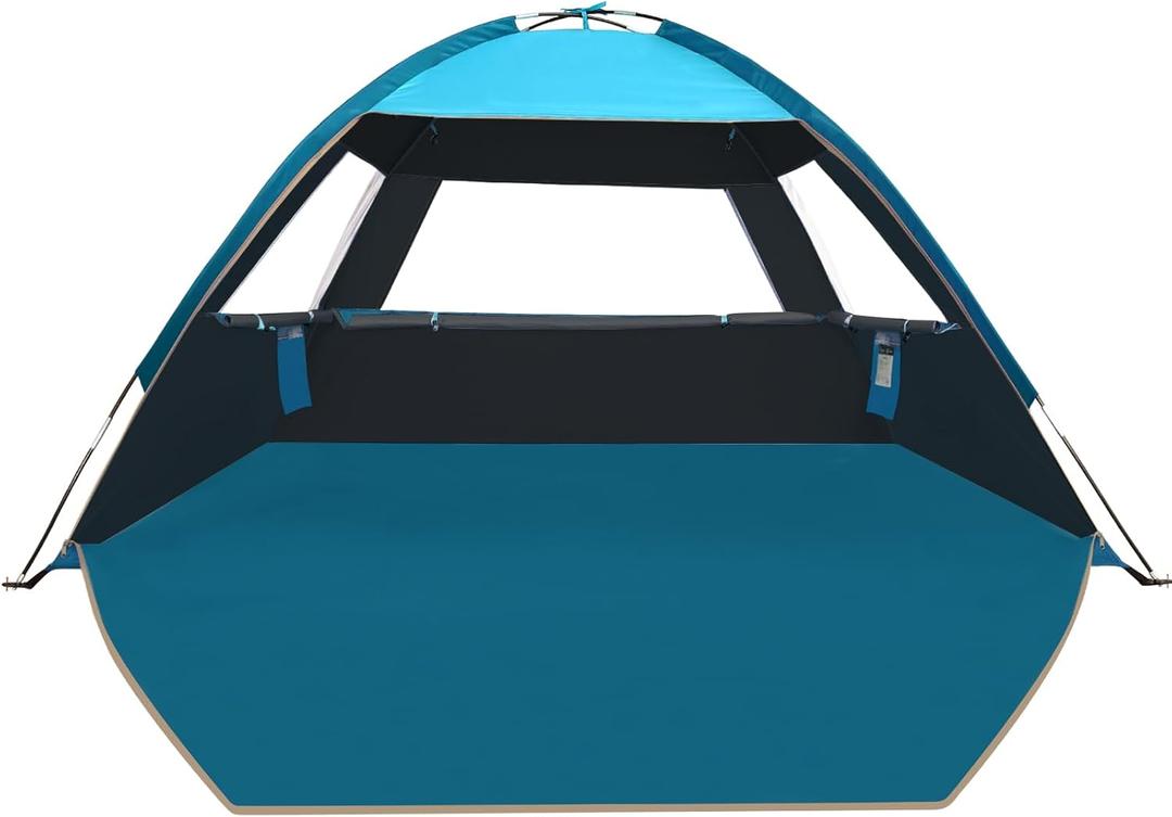 COMMOUDS Beach Tent Sun Shade for 3/4-5/6-7/8-10 Person, UPF 50+ Beach Sun Shelter Canopy Tent, Lightweight, Easy Set Up and Carry (Sky Blue with Dark Shelter)