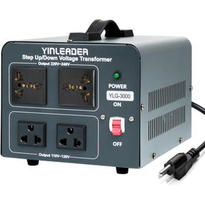 Yinleader Voltage Converter Transformer 3000w Step Up/Down Power Converter 110120V to 220240V/220240V to 110120V, with 2 US & 2 Universal Outlets, Circuit Breaker Protection (Grey)
