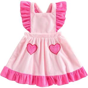Toddler Baby Girl Valentines Day Outfit Ruffle Sleeveless Heart Plush Suspender Dress Backless Playwear 6M-4T