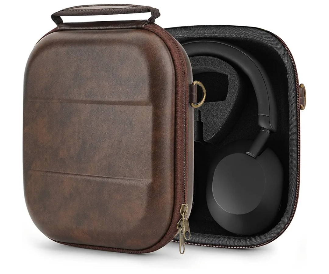 Geekria Shield Headphones Case Compatible with Sony WH-1000XM5, Bose QC Ultra II, Skullcandy Crusher ANC 2 and More, Replacement Hard Shell Travel Carrying Bag with Cable Storage (Brown)