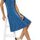 Amazon Essentials Women's Short Sleeve V-Neck Gathered Fit and Flare Dress (XX-Large, Bright Blue Floral)