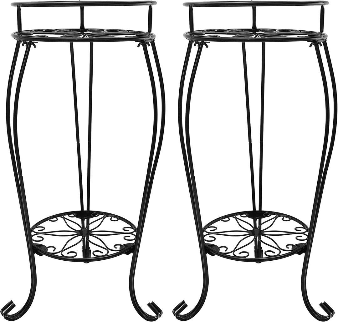 CASIMR 2-Pack Plant Stand, 2 Tier 26.8 inch Tall Metal Potted Holder Rack,Indoor Outdoor Multiple Flower Pot Shelf Rustproof Iron Garden Container for Garden Patio Living Room Corner Balcony, Black