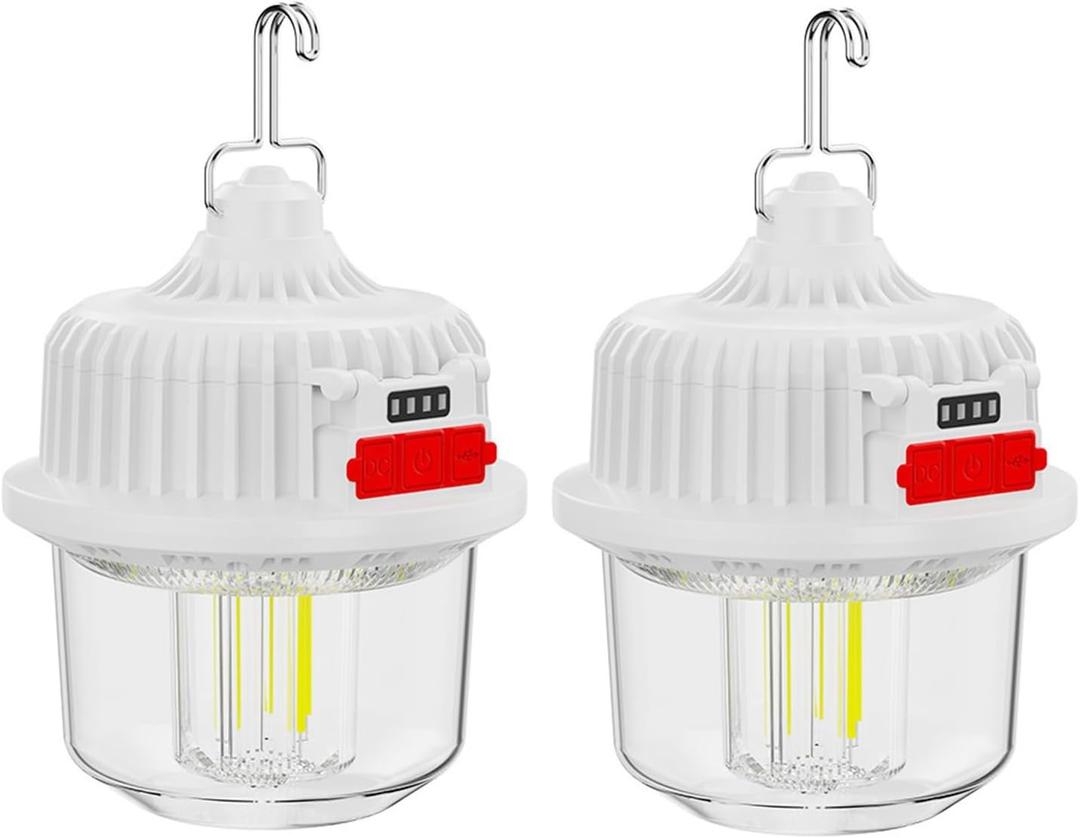 2 Pack Solar Camping Lantern Super Bright 1500LM, Portable Solar USB Rechargeable LED Bulb Light Emergency Hanging Light Tent Light for Indoor Outdoor Home Power Outages Hiking Hurricane