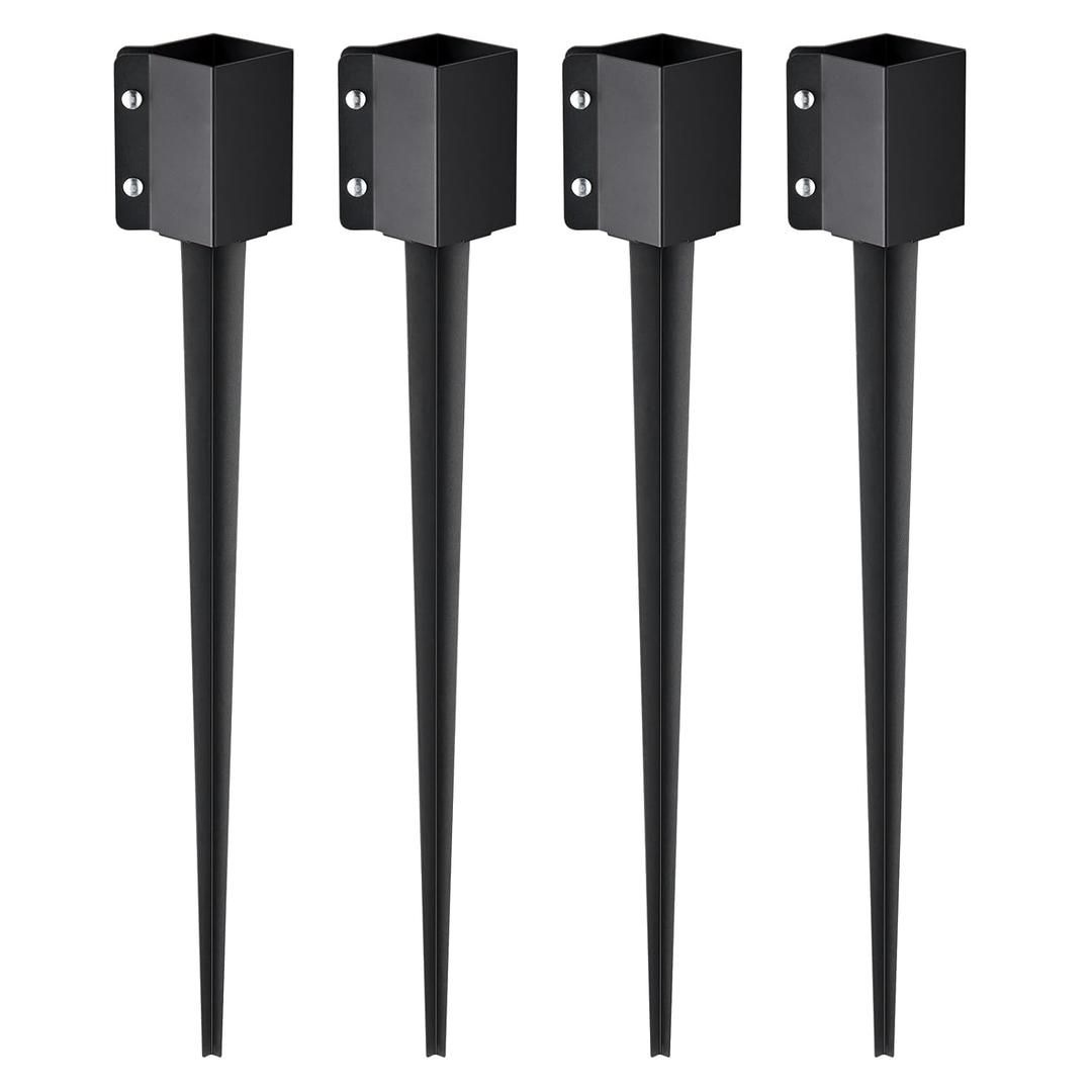 VEVOR Fence Post Anchor, 4-Pack Ground Spike, 36x4x4 OD (3.5x3.5 ID), Durable Metal, Black Powder Finish, Ideal for Mailbox, Deck, and Garden Railings