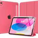 MoKo for iPad (A16) 11th Generation Case 11 Inch 2025, iPad 10th Gen Case 10.9 Inch 2022 with Pencil Holder, Slim Light Trifold Protective Cover with Hard PC Translucent Back Shell, Watermelon Pink