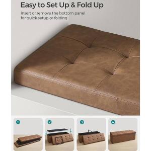 30 Inches Folding Storage Ottoman Bench, Faux Leather Footstool Ottoman, Storage Trunk Footrest for Bedroom, Living Room and Hallway, Support 350lbs, Brown