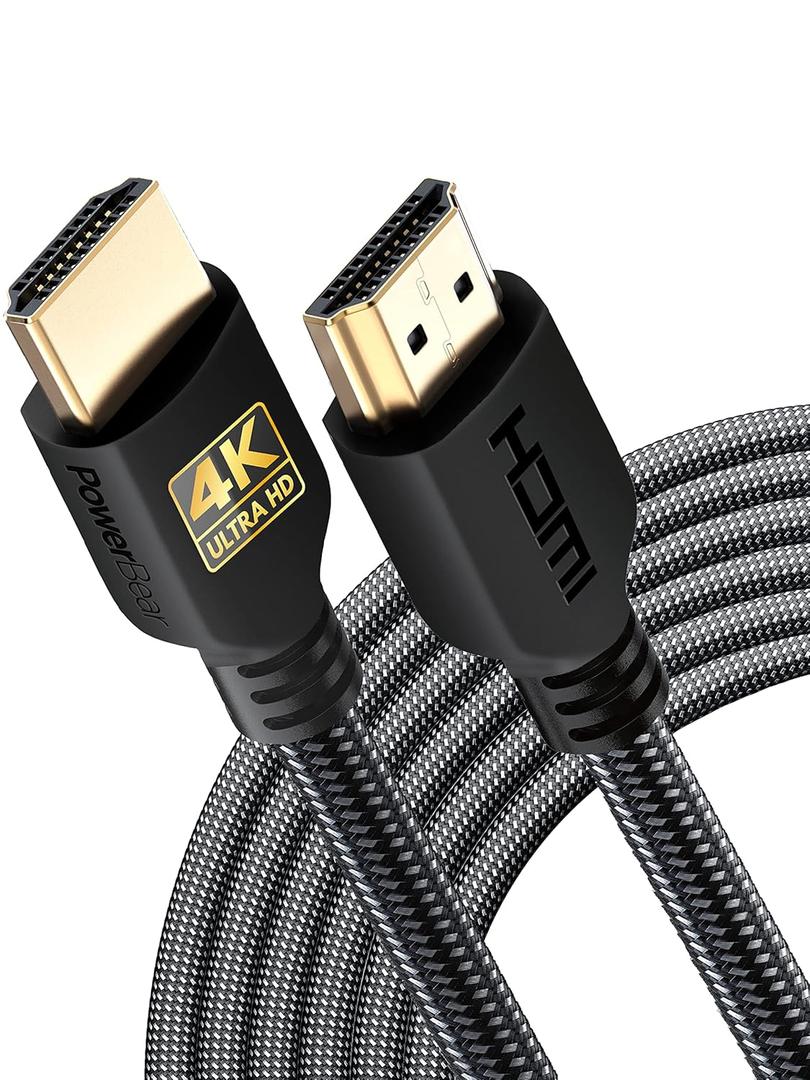 PowerBear 4K HDMI Cable 20 ft | High Speed Hdmi Cables, Braided Nylon & Gold Connectors, 4K @ 60Hz, Ultra HD, 2K, 1080P, ARC & CL3 Rated | for Laptop, Monitor, PS5, PS4, Xbox One, Fire TV, & More