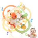 Baby Sensory Teething Toys, Baby Montessori Teether Toys for 0 3 6 9 12 18 Months, Silicone Tummy Time Toy with Rattle Ball for Newborn Infant, Learning Delopmental Gift for Boys Girls, Brown