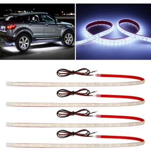 12V Car LED Strip Light,24inch Car Interior Light Strip IP68 Waterproof Cuttable for Car Motorcycles Boat Golf Cart Truck Cargo Home Decoration with Strong Nano Tape,(4PCS) (White)